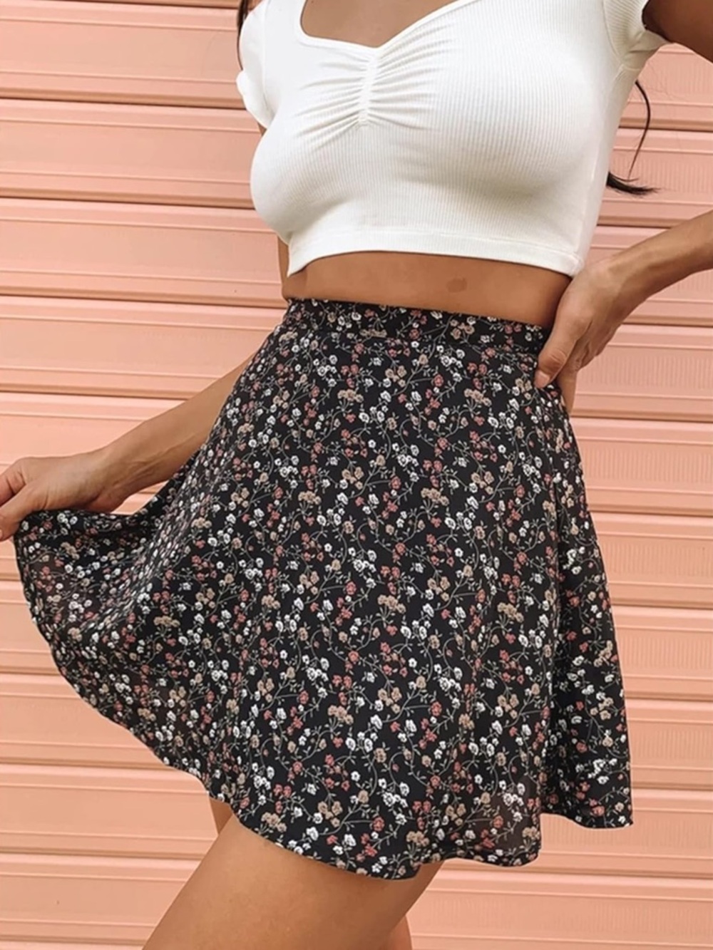 LOFT dark blue Floral Circle Skirt with Pink & white Buds size xxs